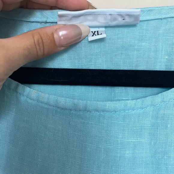 Bryn Walker Blue Artist Light Linen Round Neck Long Sleeve Shirt size XL - Picture 5 of 11